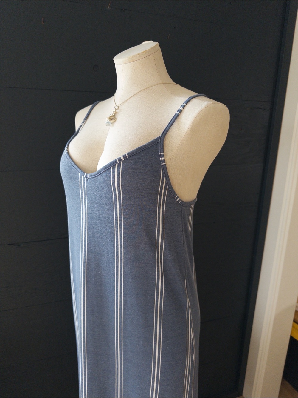 Roxy Promised Land Blue Gray Striped Slip Midi Dress Size M - Picture 7 of 14